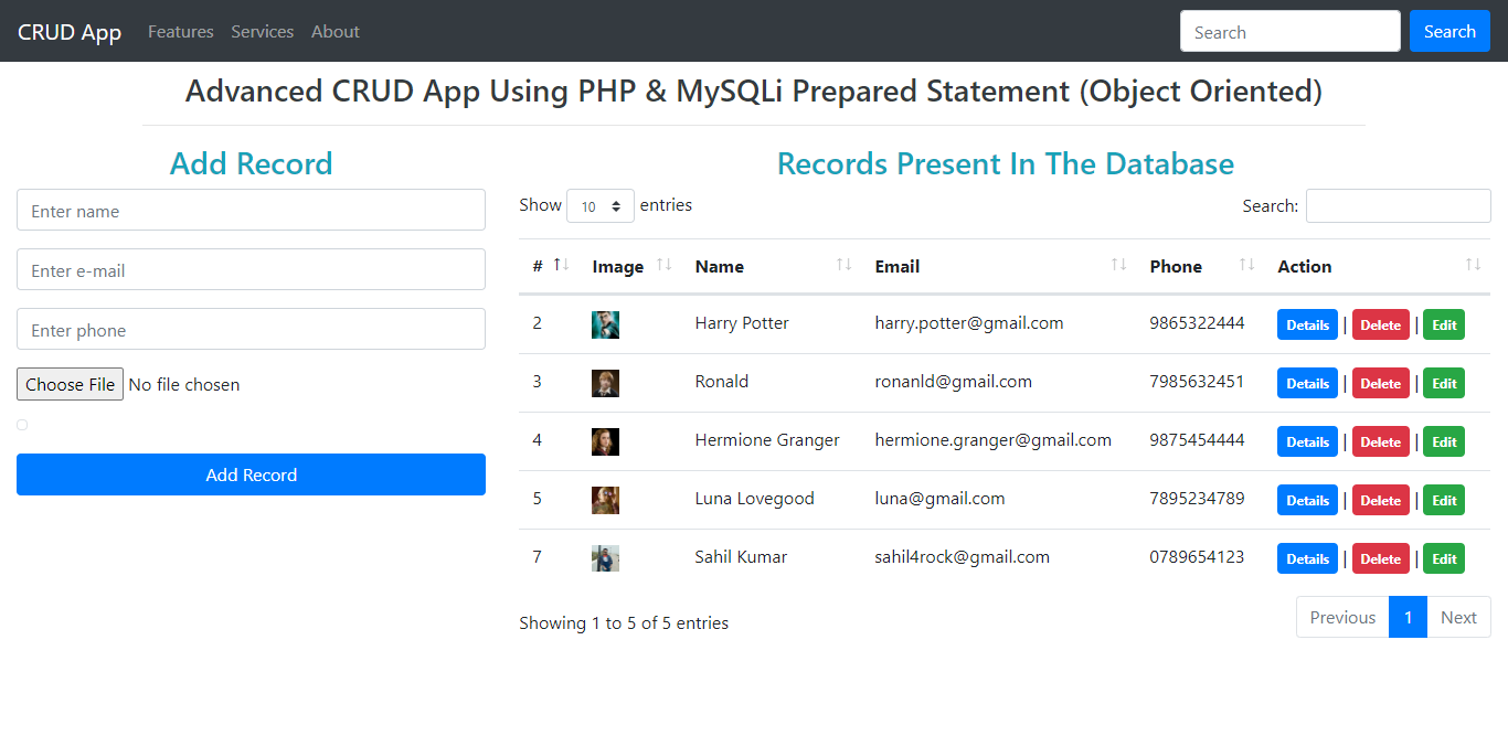CRUD Application Using PHP, MySQLi Prepared Statement
