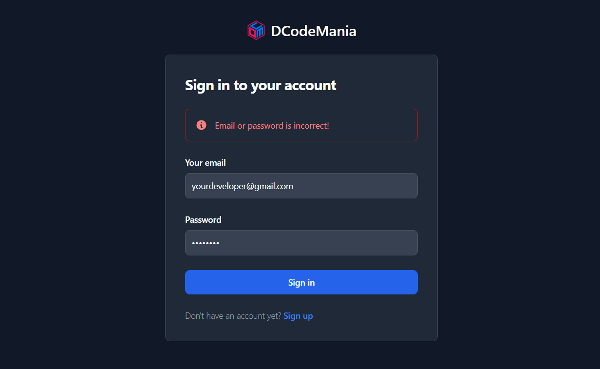 Login Page with Validation Error Message